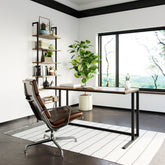 Logan (55", Walnut) Modern Industrial Large Home Office Writing Desk with Thick Wood Top, Black Metal Legs, and Cable Management